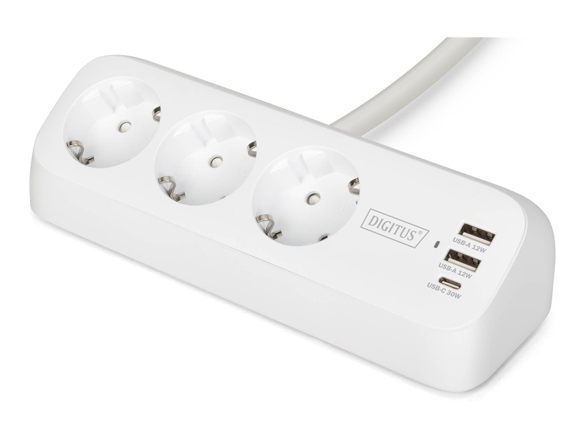 DIGITUS 3-Wege-Schreibtisch-Steckdose 3x Steckdose 2x USB-A 1xUSB-C 3680W 12W 30W 1