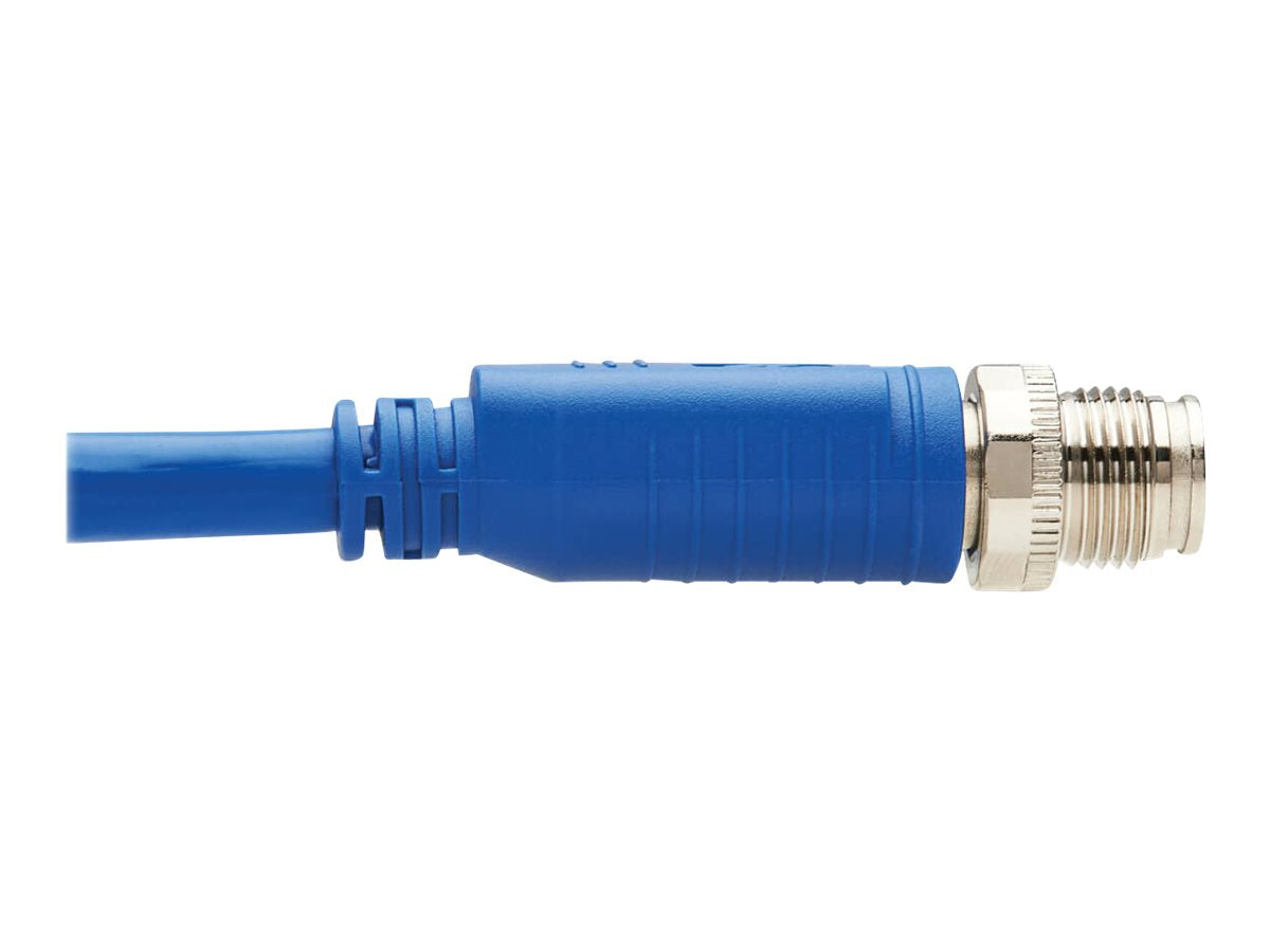 EATON TRIPPLITE M12 X-Code Cat6a 10G F/UTP CMR-LP Shielded Ethernet Cable M12m/RJ45m IP68 PoE Blue 3m 9
