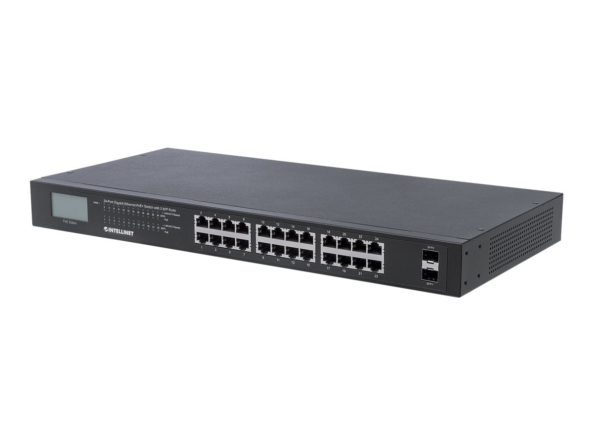INTELLINET 24-Port Gigabit Ethernet PoE+ Switch Vorderansicht