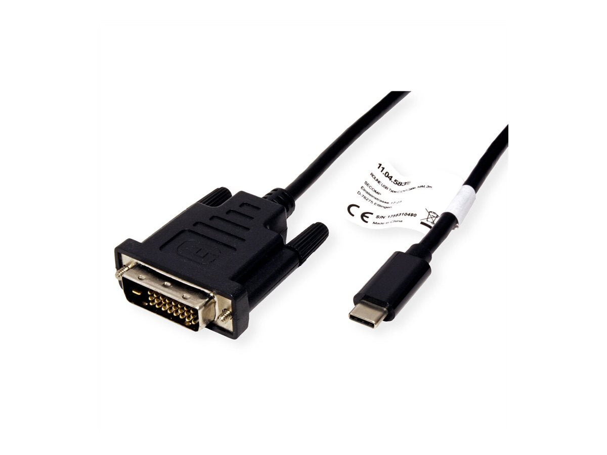 ROLINE USB Typ C - DVI Adapterkabel ST/ST 1m - Anschlussansicht