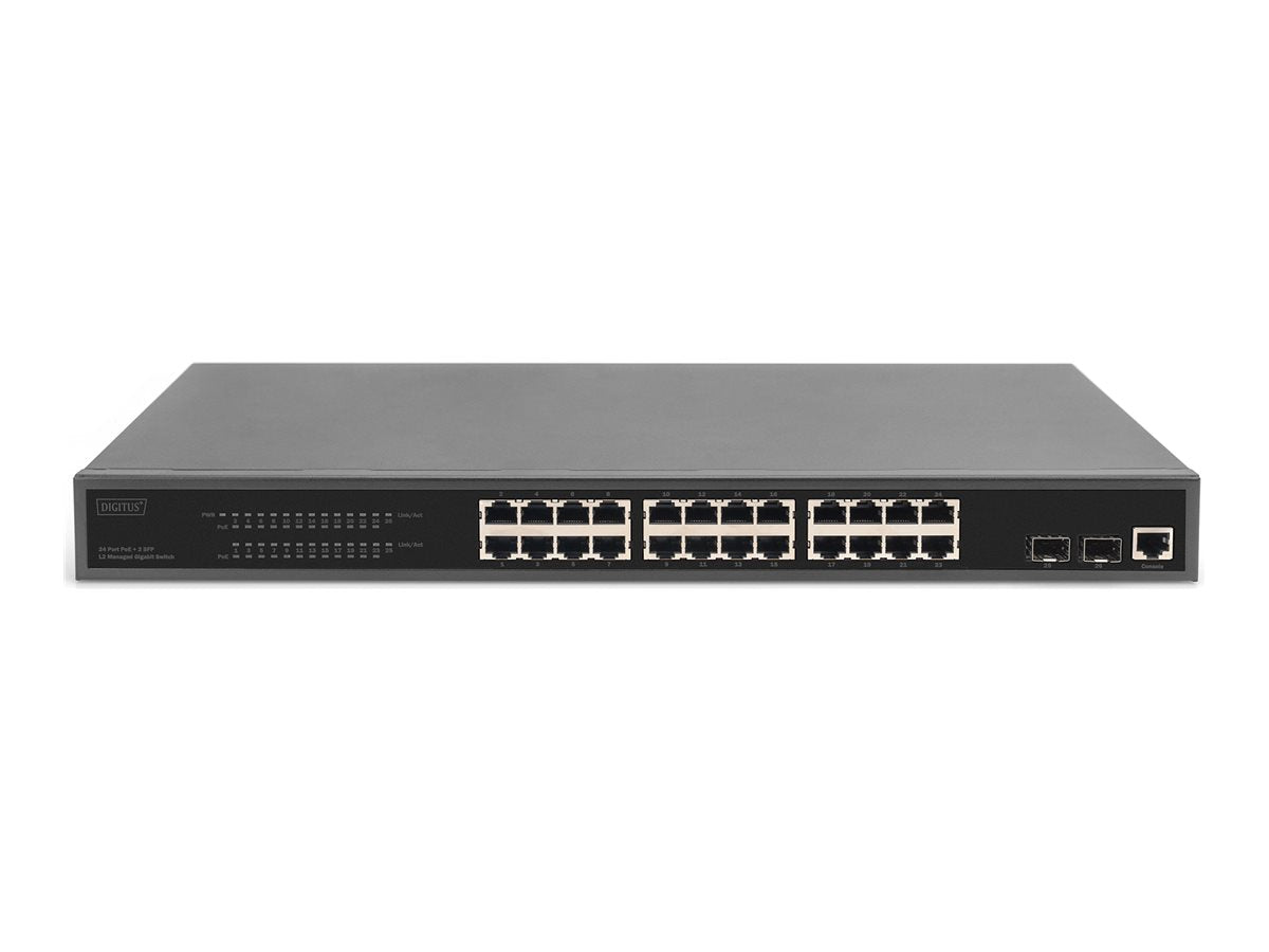 DIGITUS 24 Port L2managed Gigabit Ethernet Switch mit PoE Injector - Vorderansicht