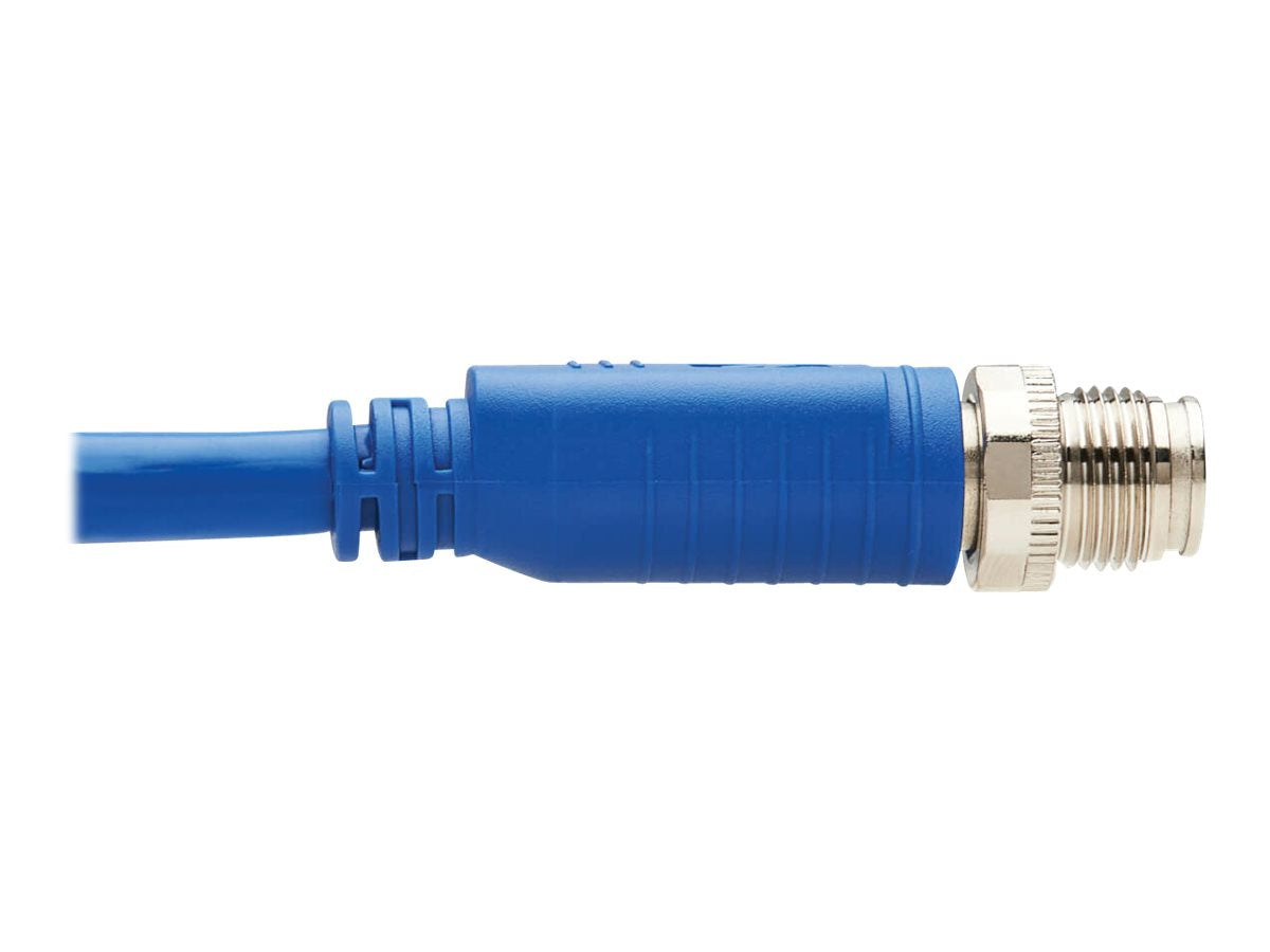 EATON TRIPPLITE M12 X-Code Cat6a 10G F/UTP CMR-LP Shielded Ethernet Cable Right-Angle M/M IP68 PoE Blue 10m 32