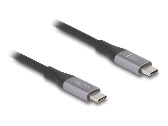 DELOCK USB 40 Gbps Kabel USB Type-C Stecker zu Stecker PD 3.1 240 W E-Marker 1m grau Metall - Vorderansicht