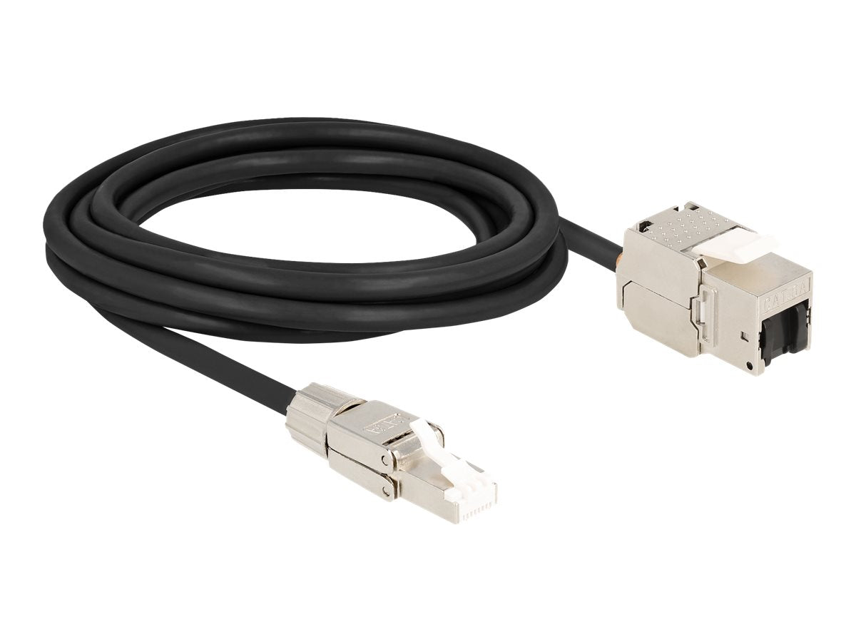 DELOCK Kabel RJ45 Stecker feldkonfektionierbar zu Keystone Modul RJ45 Buchse Cat.6A 3m - Vorderansicht