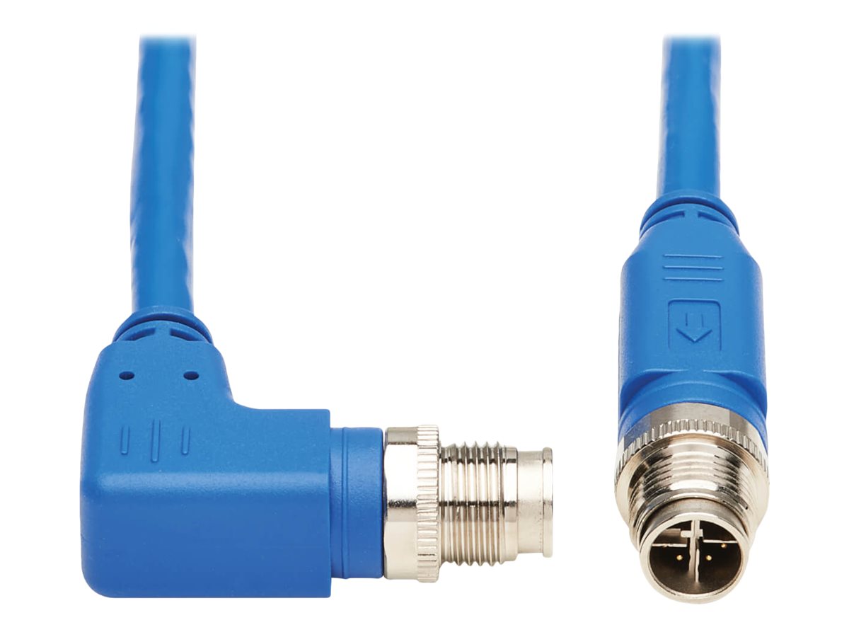 EATON TRIPPLITE M12 X-Code Cat6 1G UTP CMR-LP Ethernet Cable Right-Angle M/M IP68 PoE Blue 10m 32