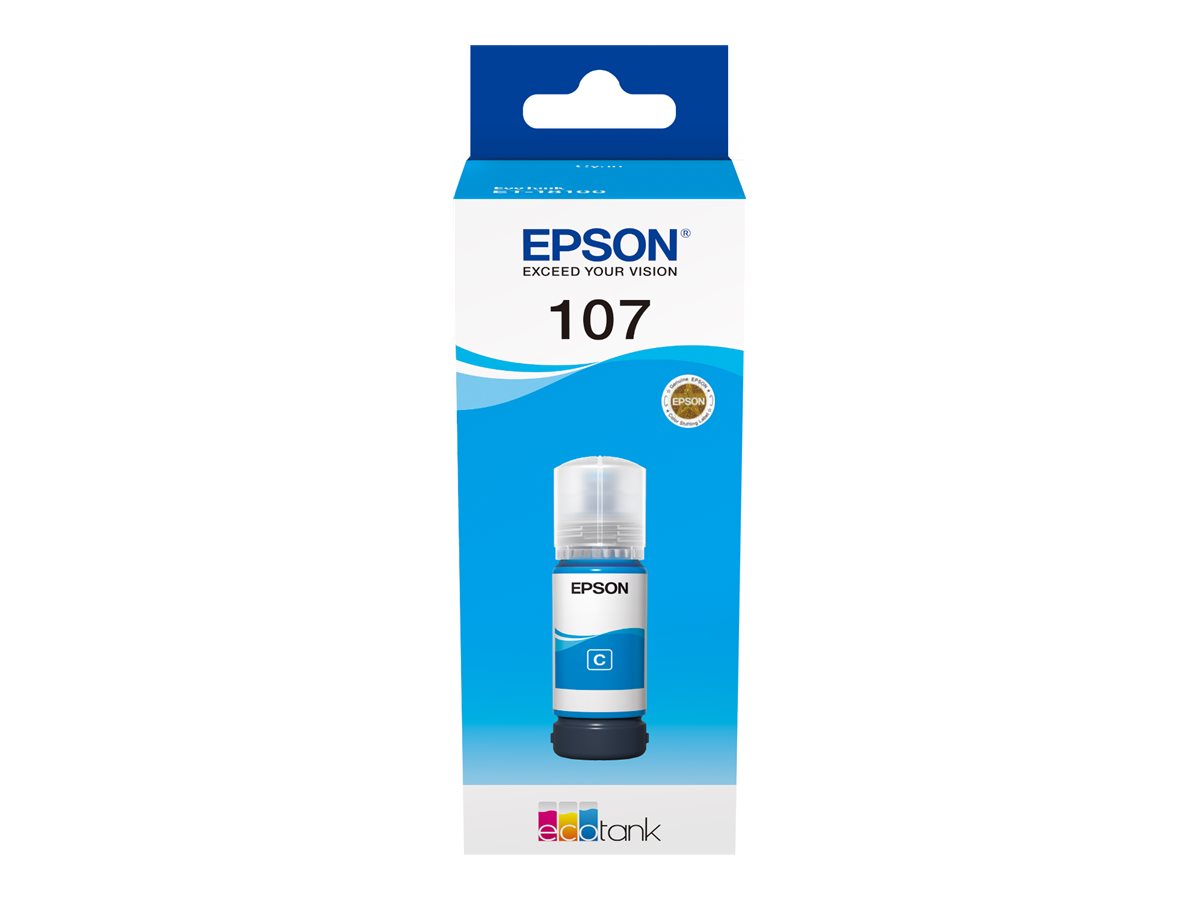 EPSON 1LB 107 EcoTank Cyan Ink Bottle mit Druckergebnis