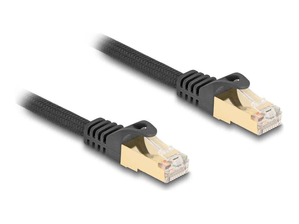 DELOCK RJ45 Netzwerkkabel mit Geflechtmantel Cat.6A S/FTP Stecker zu Stecker 5m schwarz - Vorderansicht