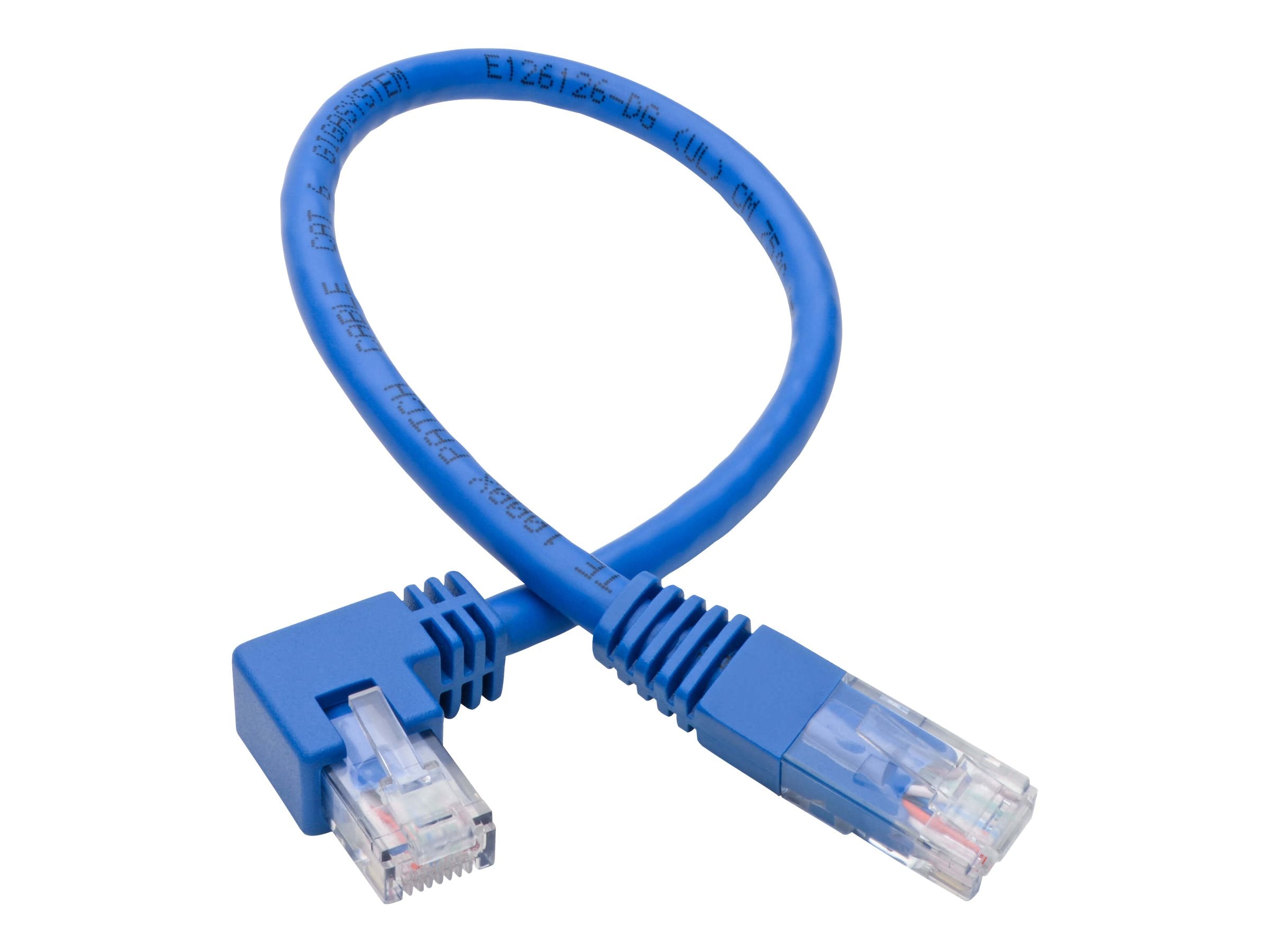 EATON TRIPPLITE Right-Angle Cat6 Gigabit Molded UTP Ethernet Cable RJ45 Right-Angle M to RJ45m Blue 1 ft. 0