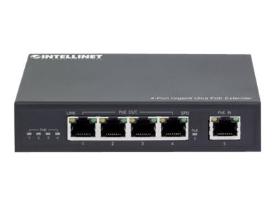 INTELLINET 4-Port Gigabit Ultra PoE-Extender Vorderansicht