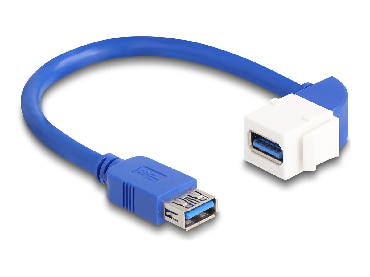DELOCK Keystone Modul Kabel USB 5 Gbps Typ-A Buchse zu USB Typ-A Buchse 90 gewinkelt 20cm blau - Vorderansicht
