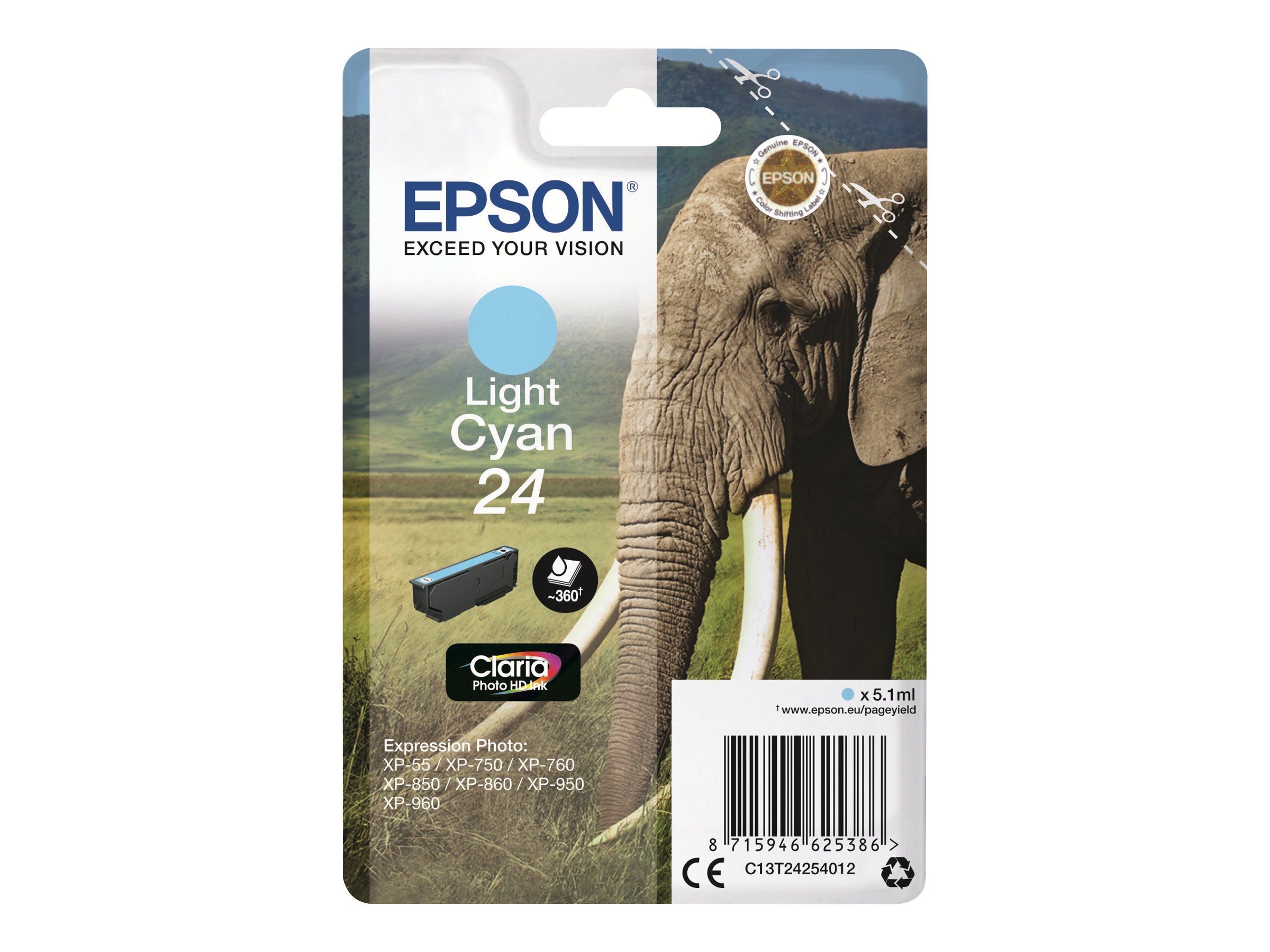 EPSON 5LB 24 Tintenpatrone hell Cyan Vorderansicht