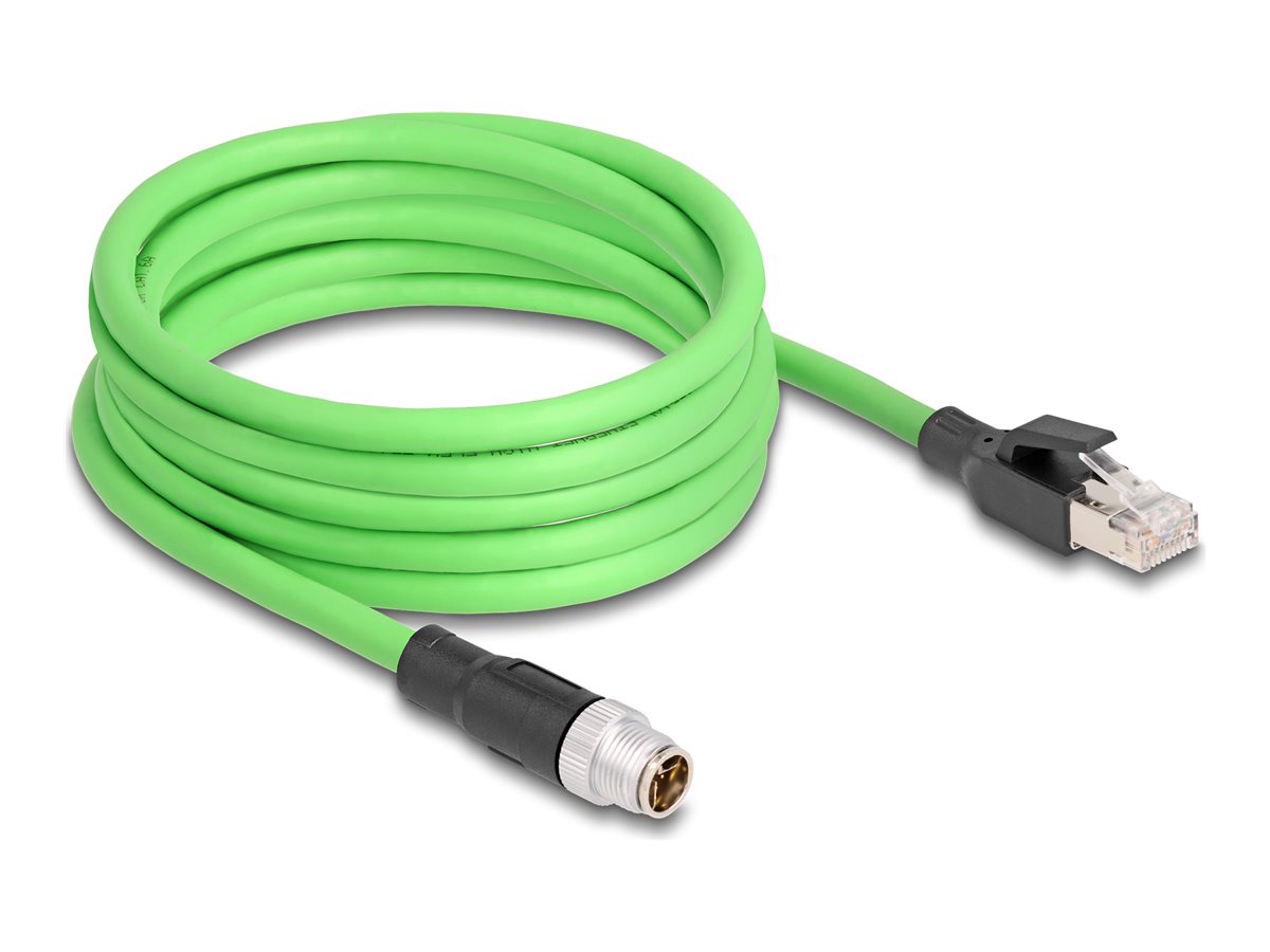 DELOCK M12 Kabel X-kodiert 8 Pin Stecker zu RJ45 Stecker PUR TPU 5m - Vorderansicht
