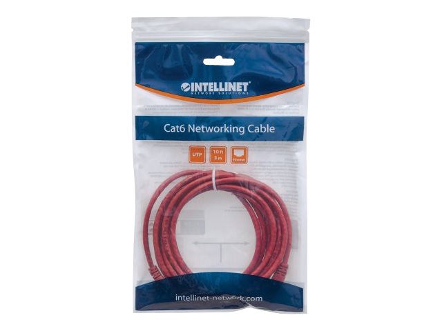 INTELLINET Netzwerkkabel Cat6 U/UTP 1m rot CCA RJ-45 Stecker Verpackung