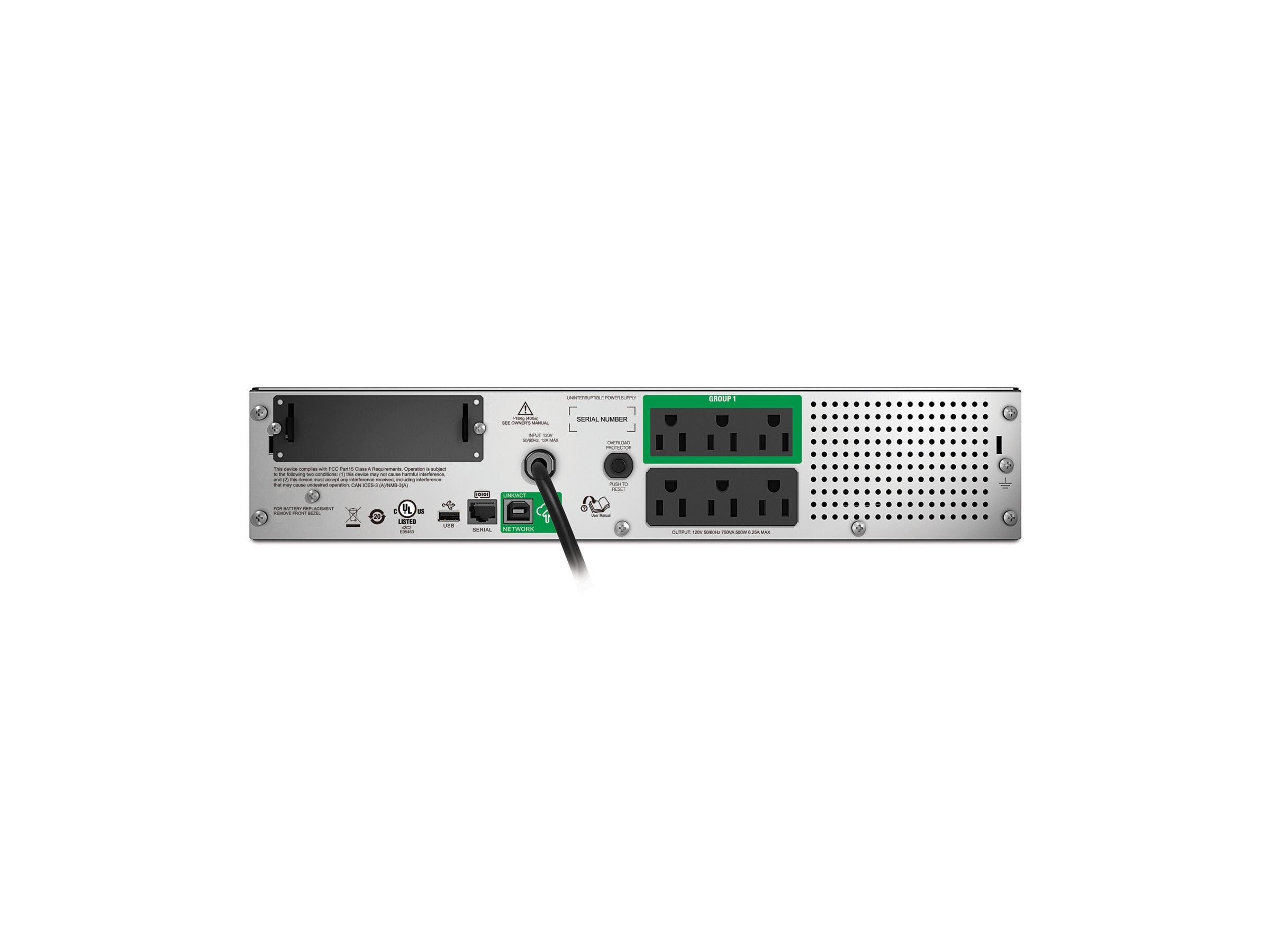 APC Smart-UPS 750VA LCD RM UPS Rack AC 120V 500Watt 750VA 1-phase Ethernet RS-232 USB oc 6 2U BK with APC SmartConnect