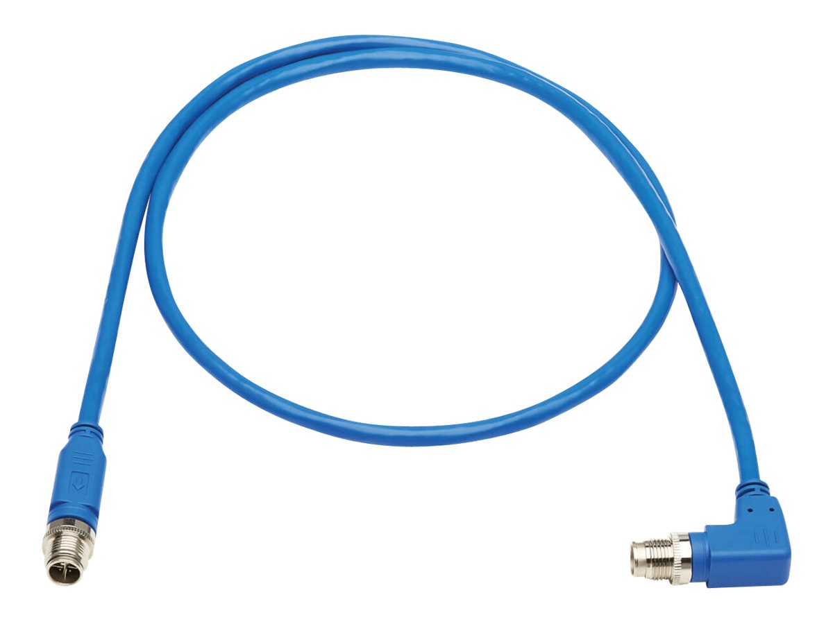 EATON TRIPPLITE M12 X-Code Cat6 1G UTP CMR-LP Ethernet Cable Right-Angle M/M IP68 PoE Blue 1m 3