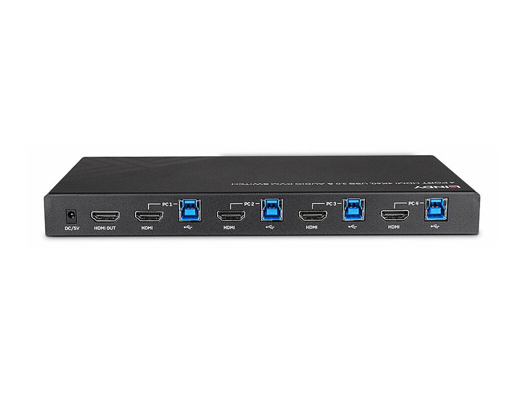 LINDY 4 Port HDMI 4K60 USB 3.0 & Audio KVM Switch - Anschlussmöglichkeiten