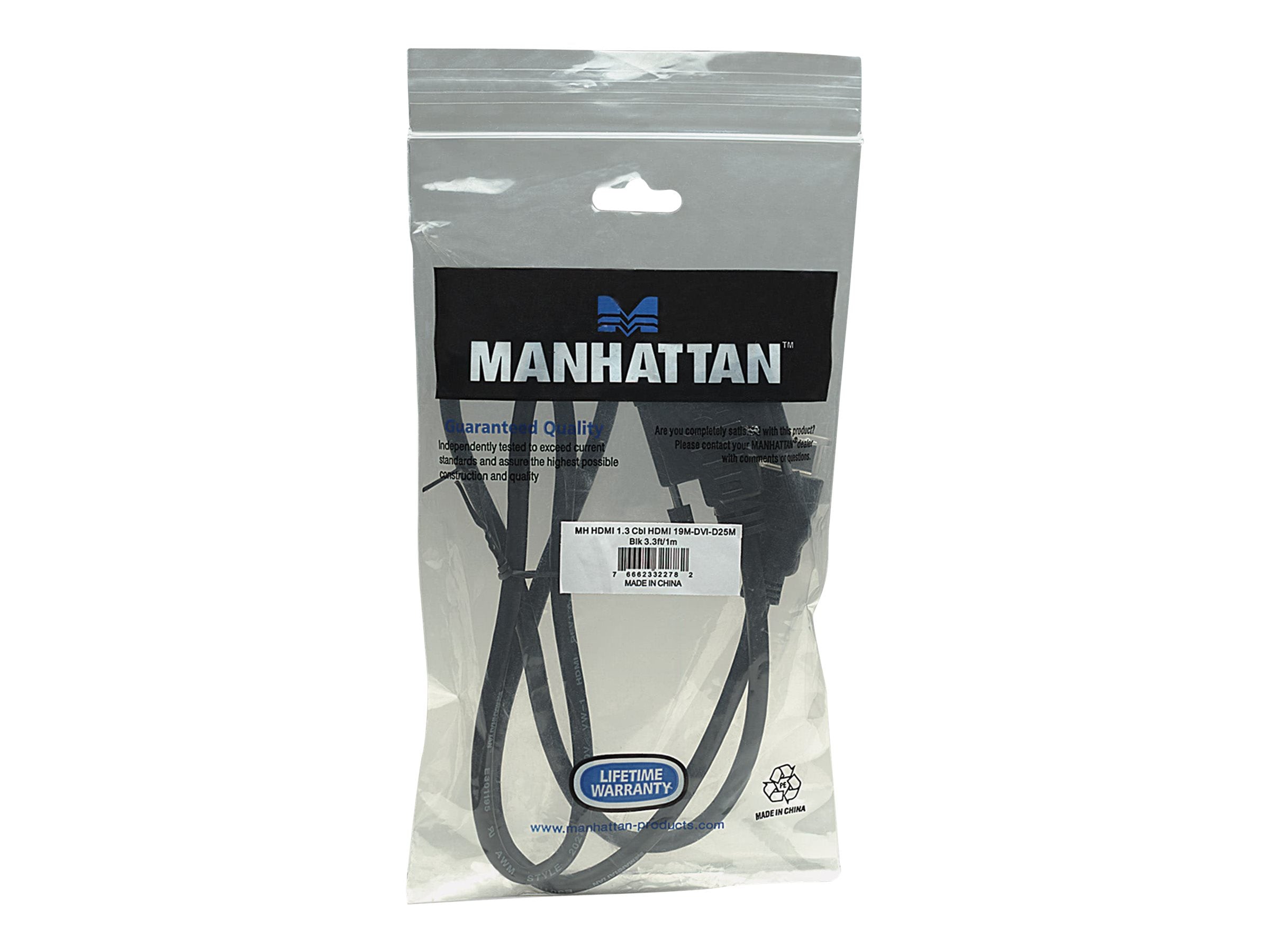 MANHATTAN HDMI auf DVI-Kabel 1m schwarz Vorderansicht