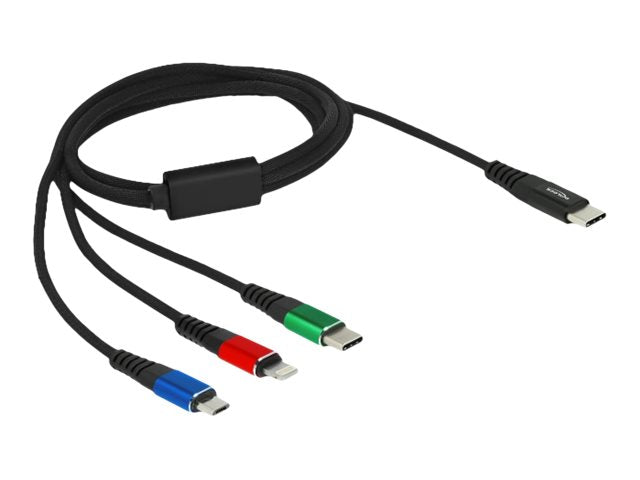 DELOCK USB Ladekabel 3 in 1 USB Type-C zu Lightning / Micro USB / USB Type-C 1m - Vorderansicht