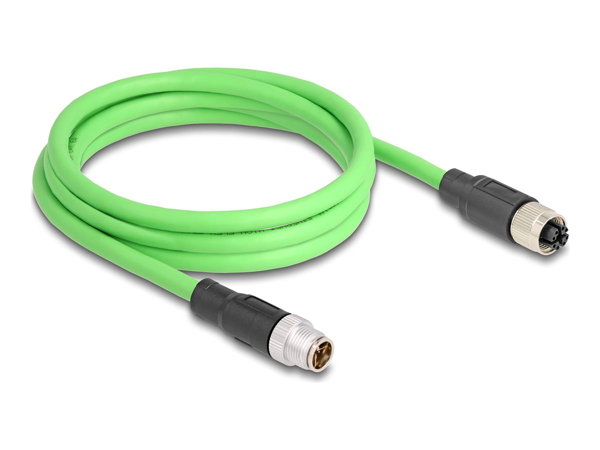 DELOCK M12 Kabel X-kodiert 8 Pin Stecker zu Buchse PUR TPU 2m - Vorderansicht