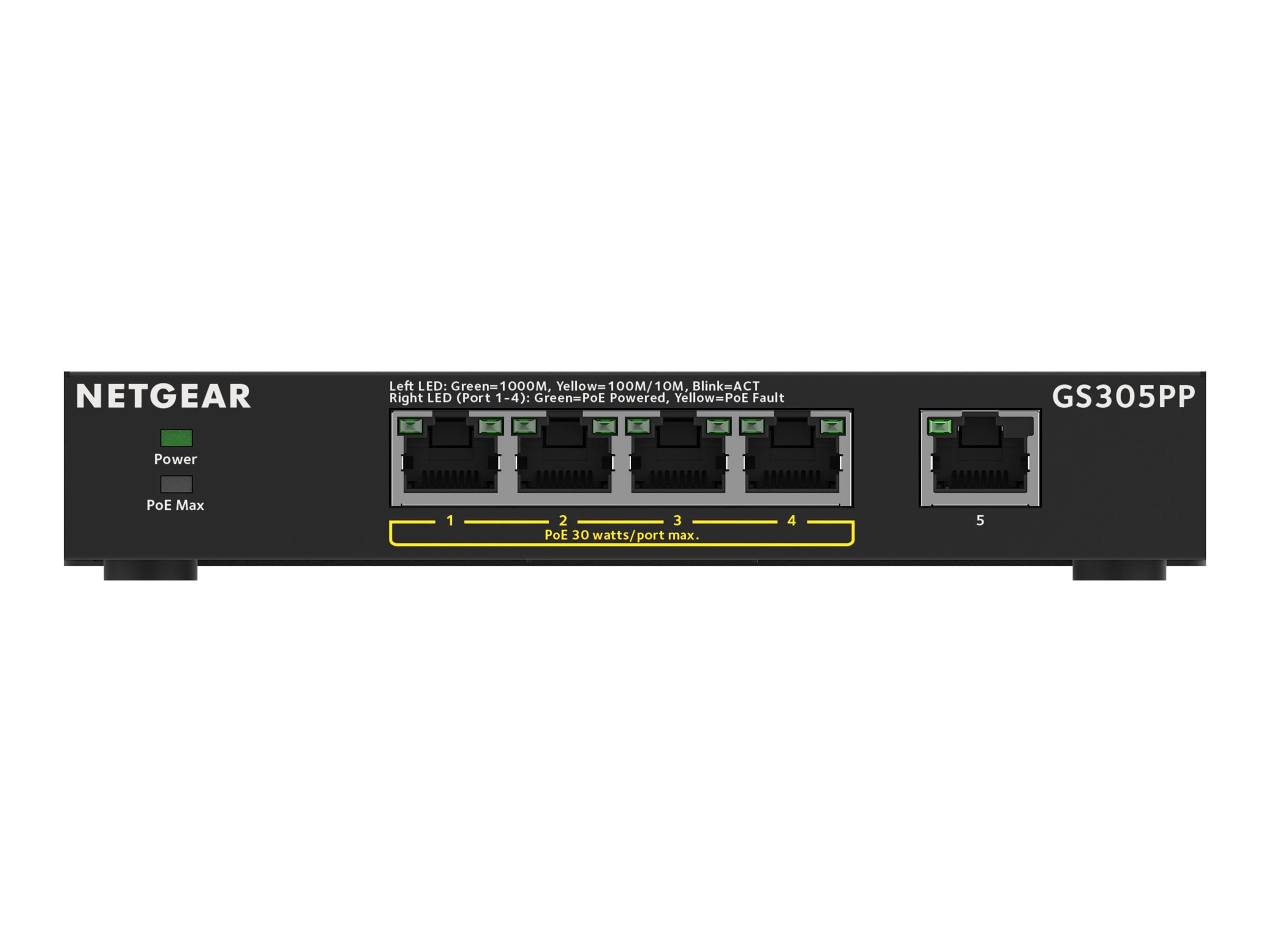 NETGEAR 5PT POE/POE+ GIGE Unmanaged Switch GS305PP Vorderansicht
