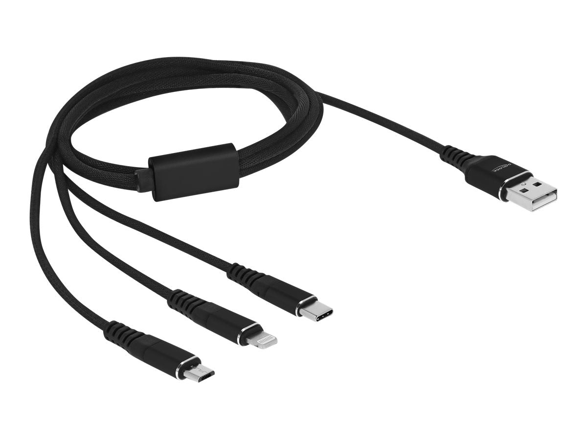 DELOCK USB Ladekabel 3 in 1 für Lightning/Micro USB/USB Type-C 1m schwarz - Vorderansicht