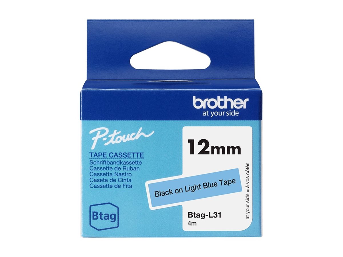 BROTHER 12MM BTAGL31 Ribbon Black on Light Blue - Vorderansicht