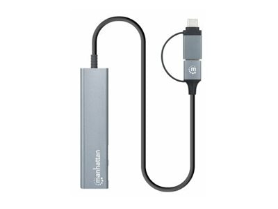 MANHATTAN 4-Port USB 3.0 Typ-C / Typ-A Kombo-Hub USB-C-und USB-A-Stecker auf zwei USB-C-Ports und zwei USB-A-Ports Strom über USB