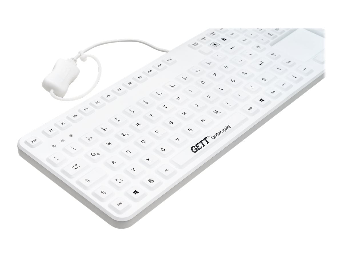 GETT GCQ CleanType Prime Touch+ Siilikon Tastatur m.touchpad m.NUM-block m.Magneten IP65 bel. Tasten USB Farbe: weiss Layout: CH