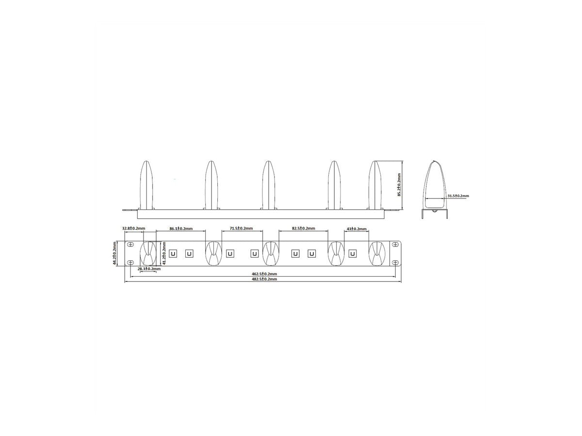 VALUE 48,26cm 19Zoll-Frontplatte 1HE grau - Detailansicht