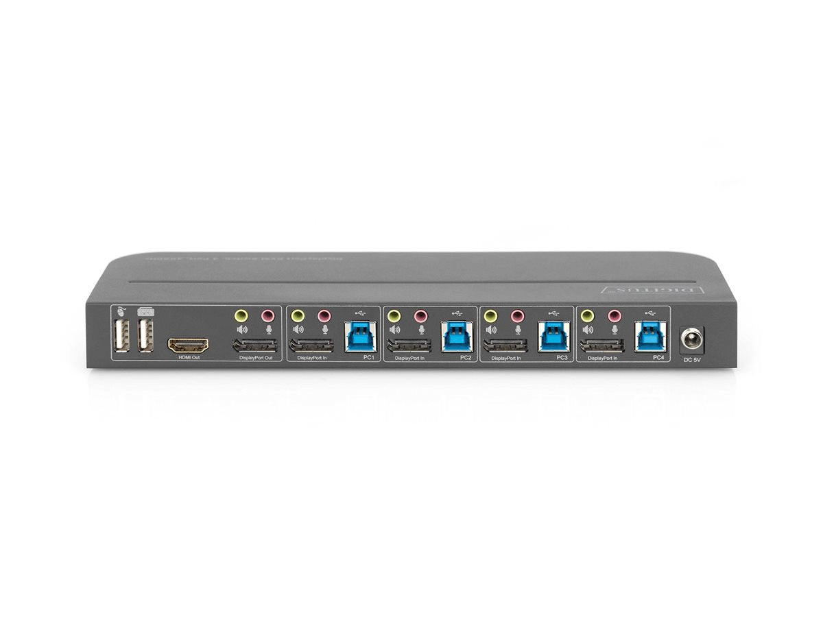 DIGITUS KVM Switch 4x1 DP DP/HDMI Out USB 4Kx2K 60Hz mit Fernbedienung