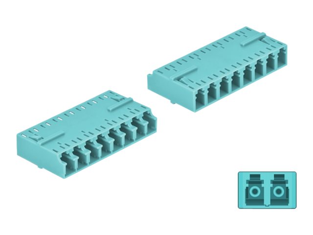 DELOCK LWL Kupplung HD LC Octuplex Buchse zu LC Octuplex Buchse aqua - Vorderansicht