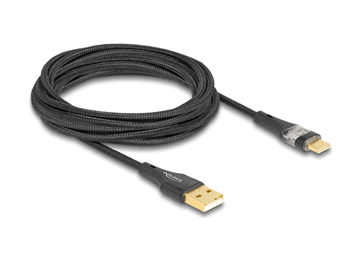 DELOCK USB 2.0 Kabel Typ-A Stecker zu USB Type-C Stecker mit Schnellladefunktion 60W transparent 3m