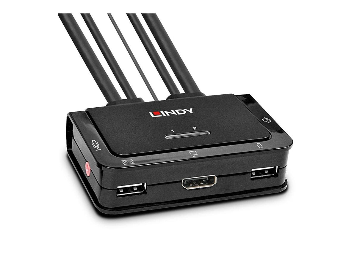 LINDY 2 Port DisplayPort 1.2 USB 2.0 Cable KVM Switch mit Audio - Vorderansicht