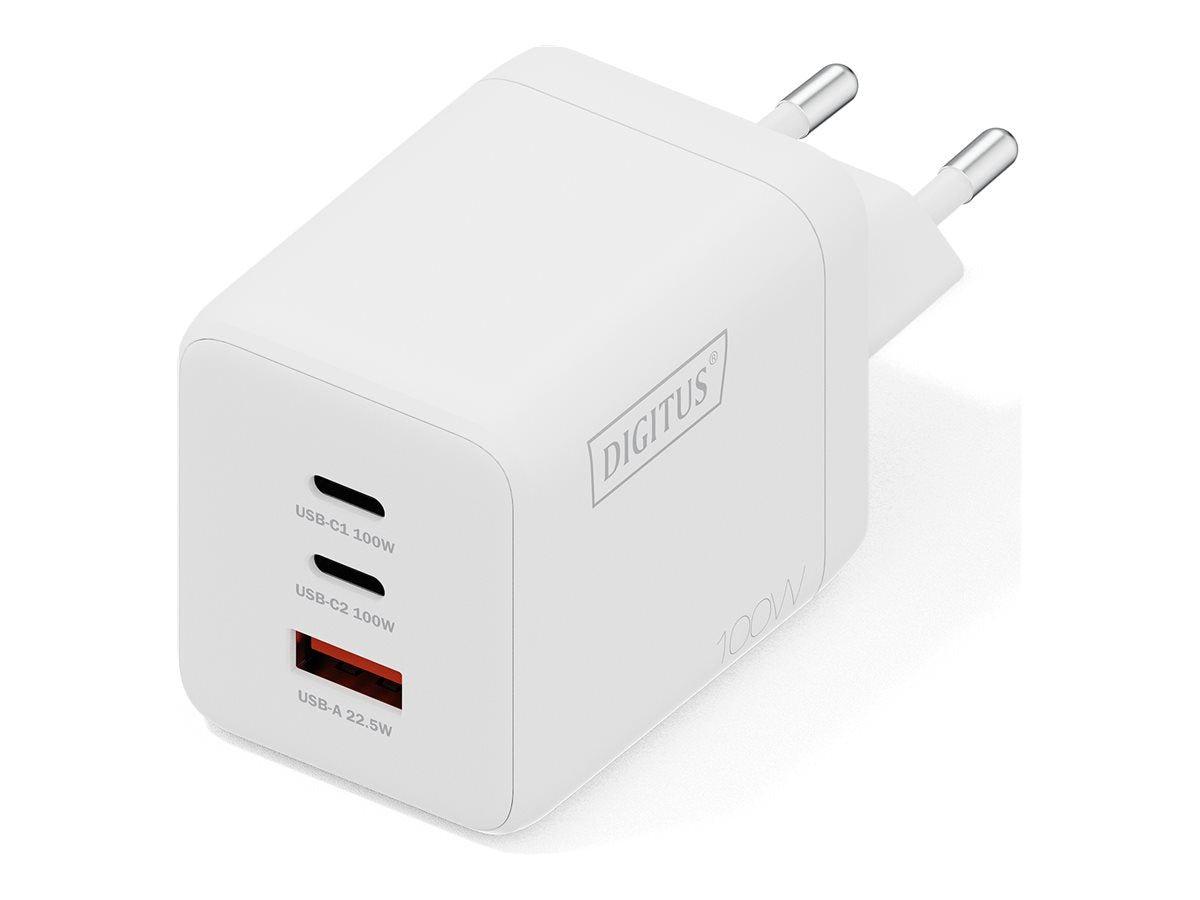 DIGITUS USB GaN Ladegerät 100W 2x USB-C 1x USB-A Vorderansicht