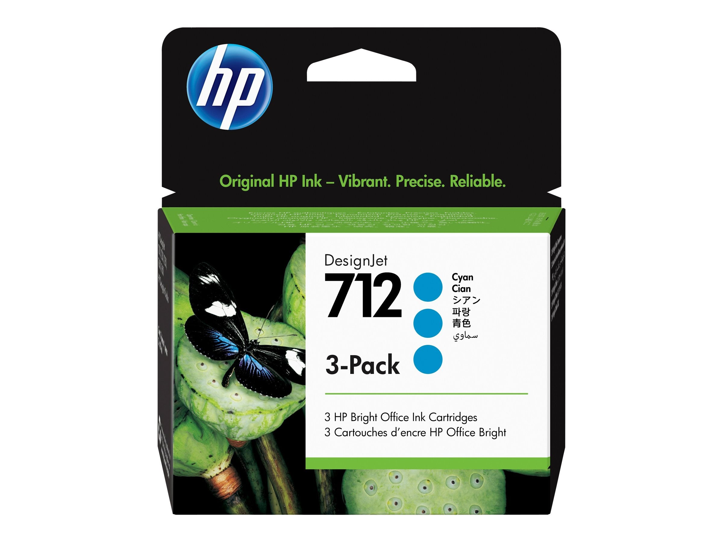 HP 712 3-Pack 29-ml Cyan DesignJet Ink Cartridge Vorderansicht