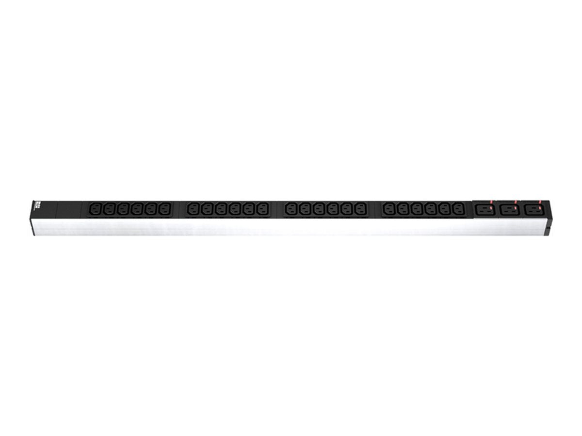 BACHMANN IT PDU ALU 1HE 24x C13 3x C19 Stecker CEE L+N+PE 16A blau - Vorderansicht