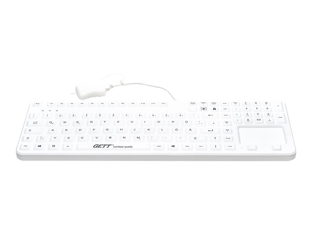 GETT GCQ CleanType Prime Touch+ Siilikon Tastatur m.touchpad m.NUM-block m.Magneten IP65 bel. Tasten USB Farbe: weiss Layout: CH