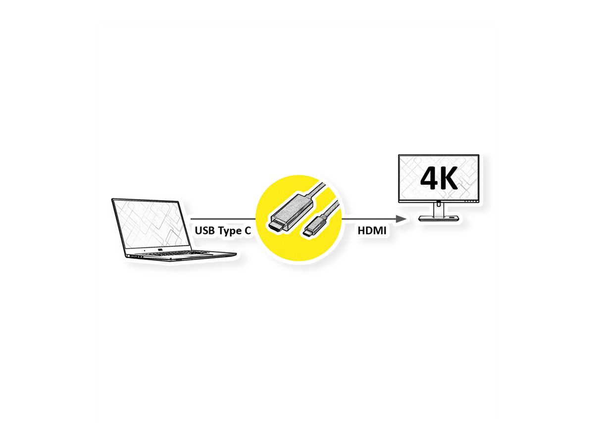 ROLINE USB Typ C - HDMI Adapterkabel ST/ST 1m Anschlussansicht
