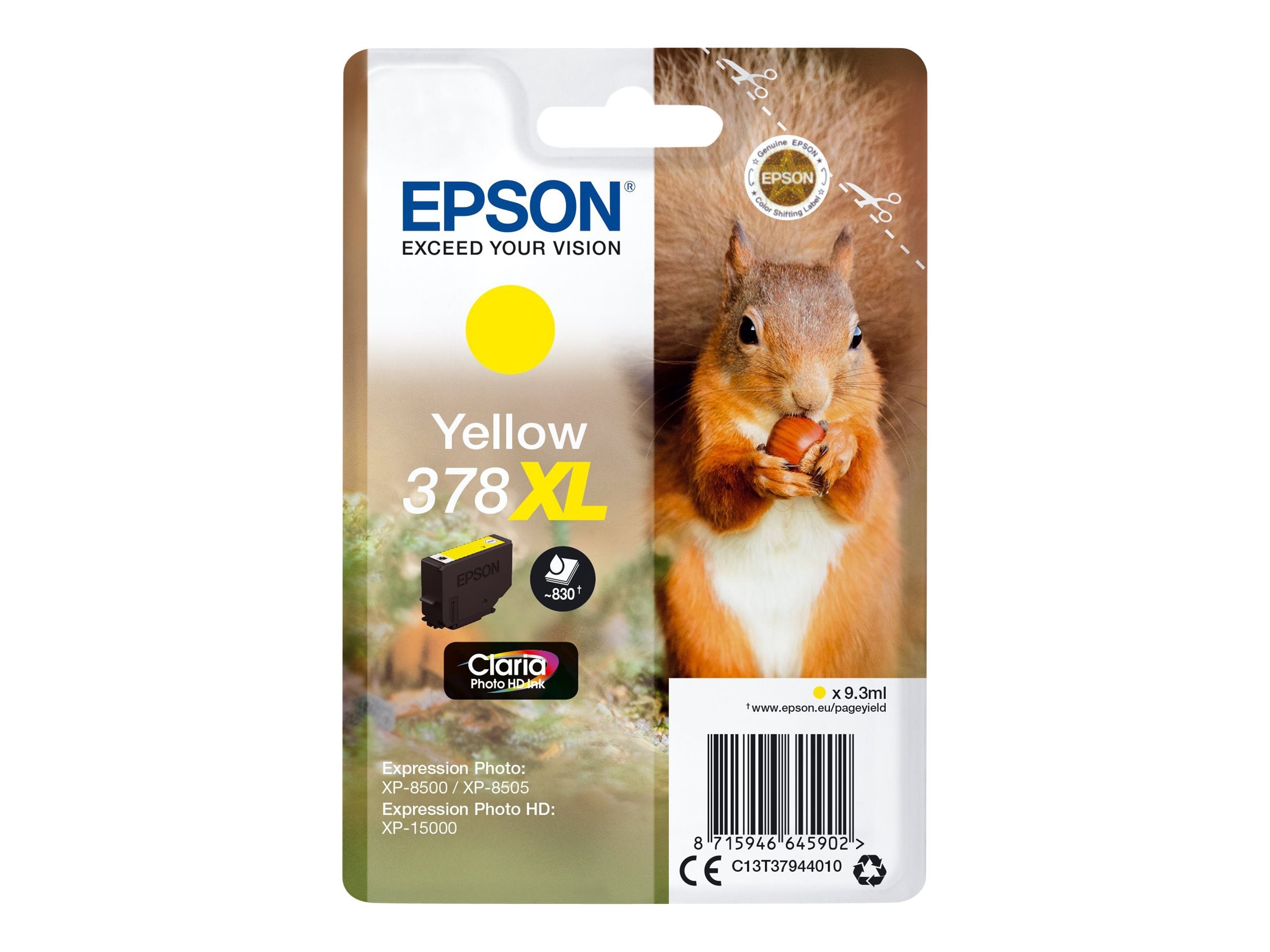 EPSON 378XL Tintenpatrone Gelb Vorderansicht