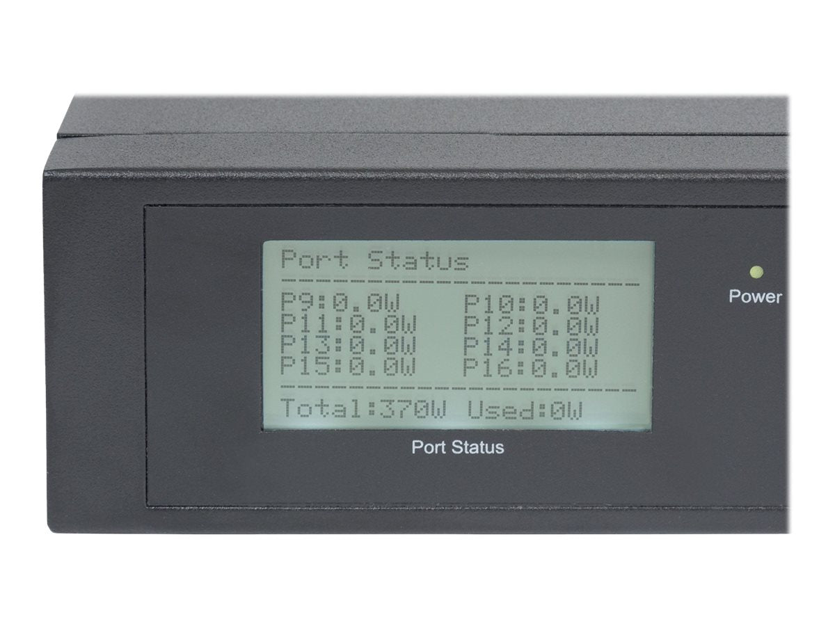 INTELLINET 16-Port Gigabit Ethernet PoE+ Switch mit 2 SFP-Ports und LCD Anzeige (PoE+/PoE) 370 W Endspan 19 Zoll Rackmount schwarz
