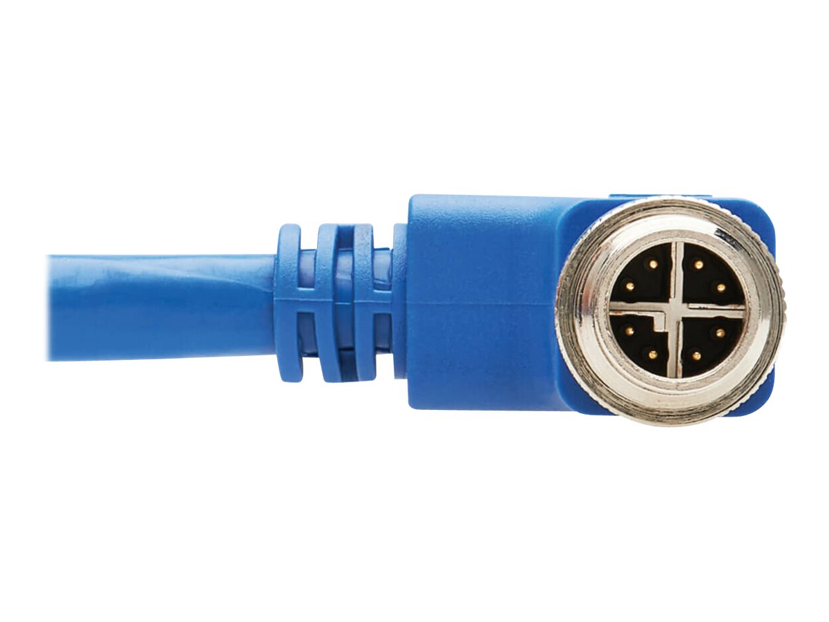 EATON TRIPPLITE M12 X-Code Cat6a 10G F/UTP CMR-LP Shielded Ethernet Cable Right-Angle M/M IP68 PoE Blue 10m 32