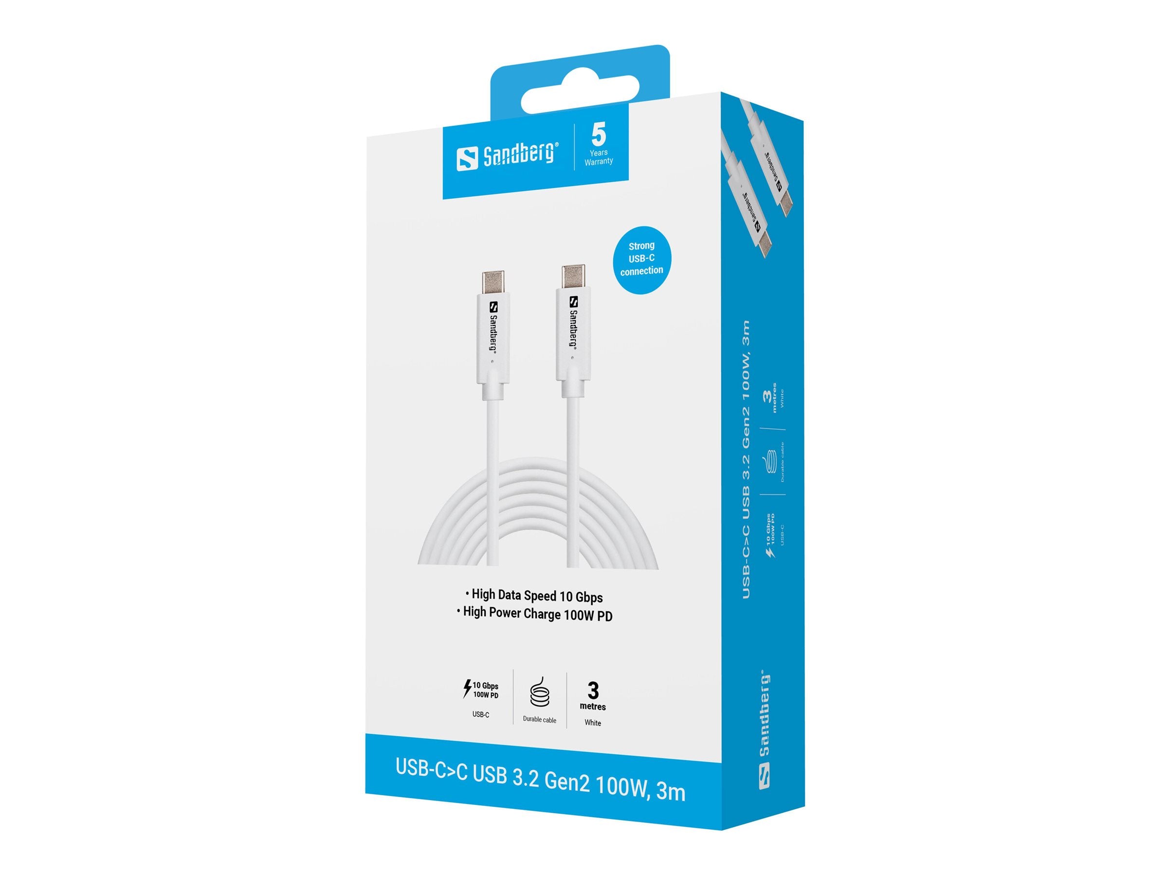 SANDBERG USB-C-C USB 3.2 Gen2 100W 3m Kabel - Vorderansicht