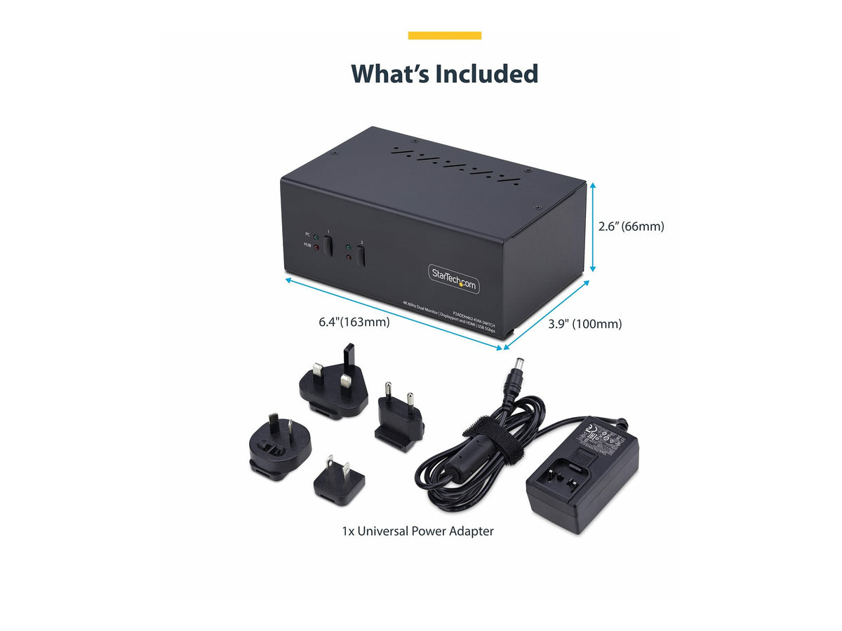 STARTECH.COM 2-Port Dual-Monitor KVM Switch DisplayPort und HDMI 4K 60Hz 5Gbps USB-Hub 2x USB-HID Hybrid KVM/Umschalter