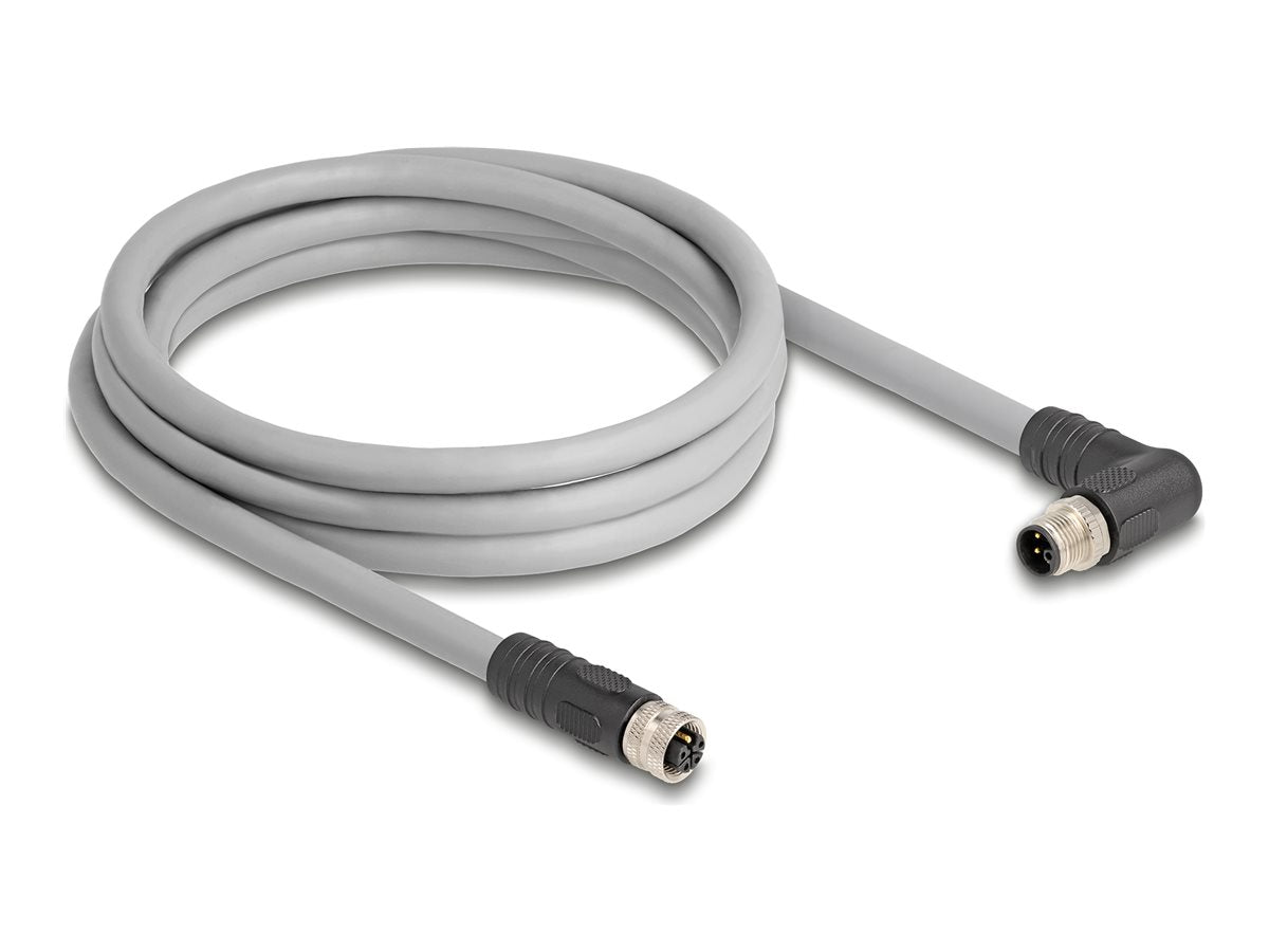 DELOCK M12 Kabel L-kodiert 5 Pin Stecker rechts gewinkelt zu Buchse gerade - Vorderansicht