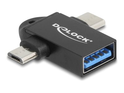 DELOCK Adapter USB 10 Gbps 2 in 1 USB-A Buchse zu USB Type-C Stecker + USB Micro-B Stecker OTG - Vorderansicht