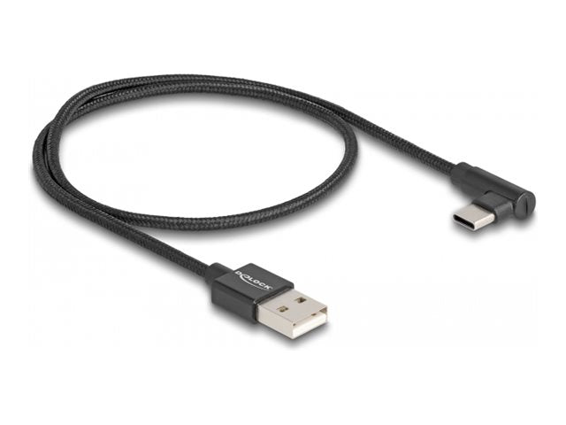 DELOCK USB 2.0 Kabel Typ-A Stecker zu USB Type-C Stecker gewinkelt 0,5m schwarz - Vorderansicht