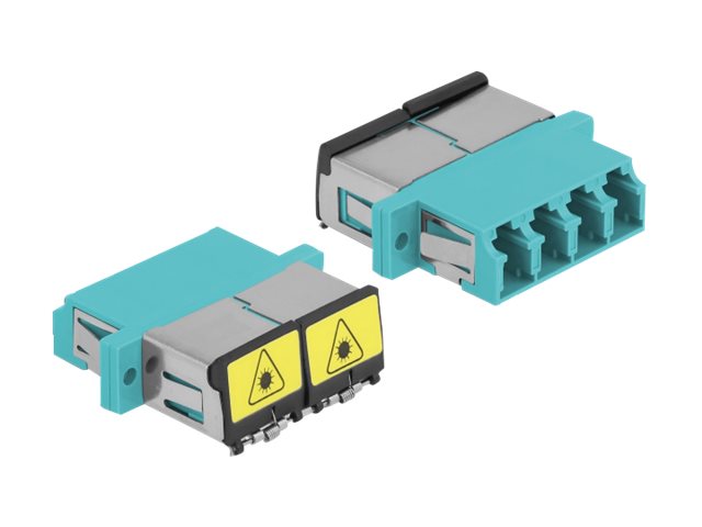 DELOCK LWL Kupplung mit Laserschutzklappe LC Quad Buchse zu LC Quad Buchse Multimode aqua