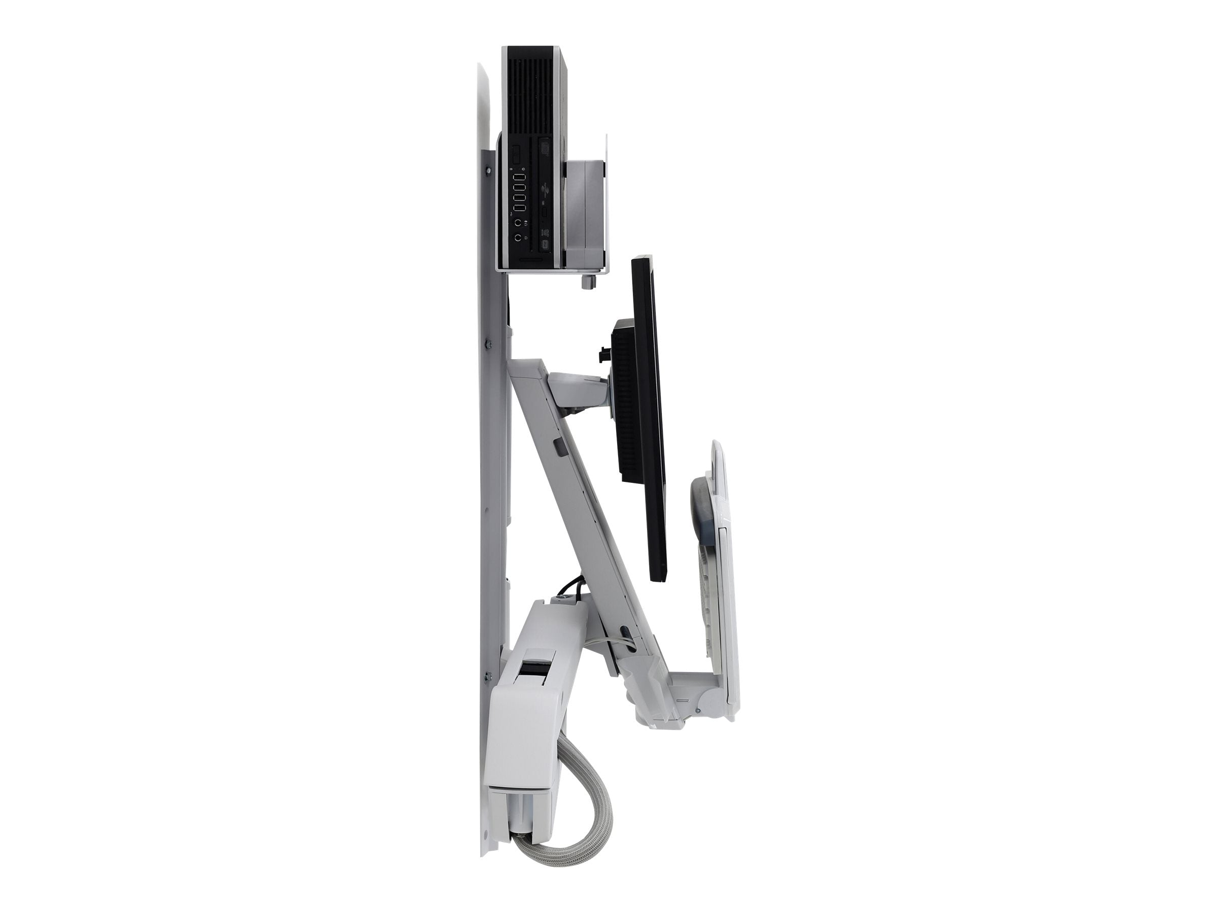 Detailansicht des ERGOTRON StyleView Sit-Stand Combo Systems mit Tastatur und Monitor