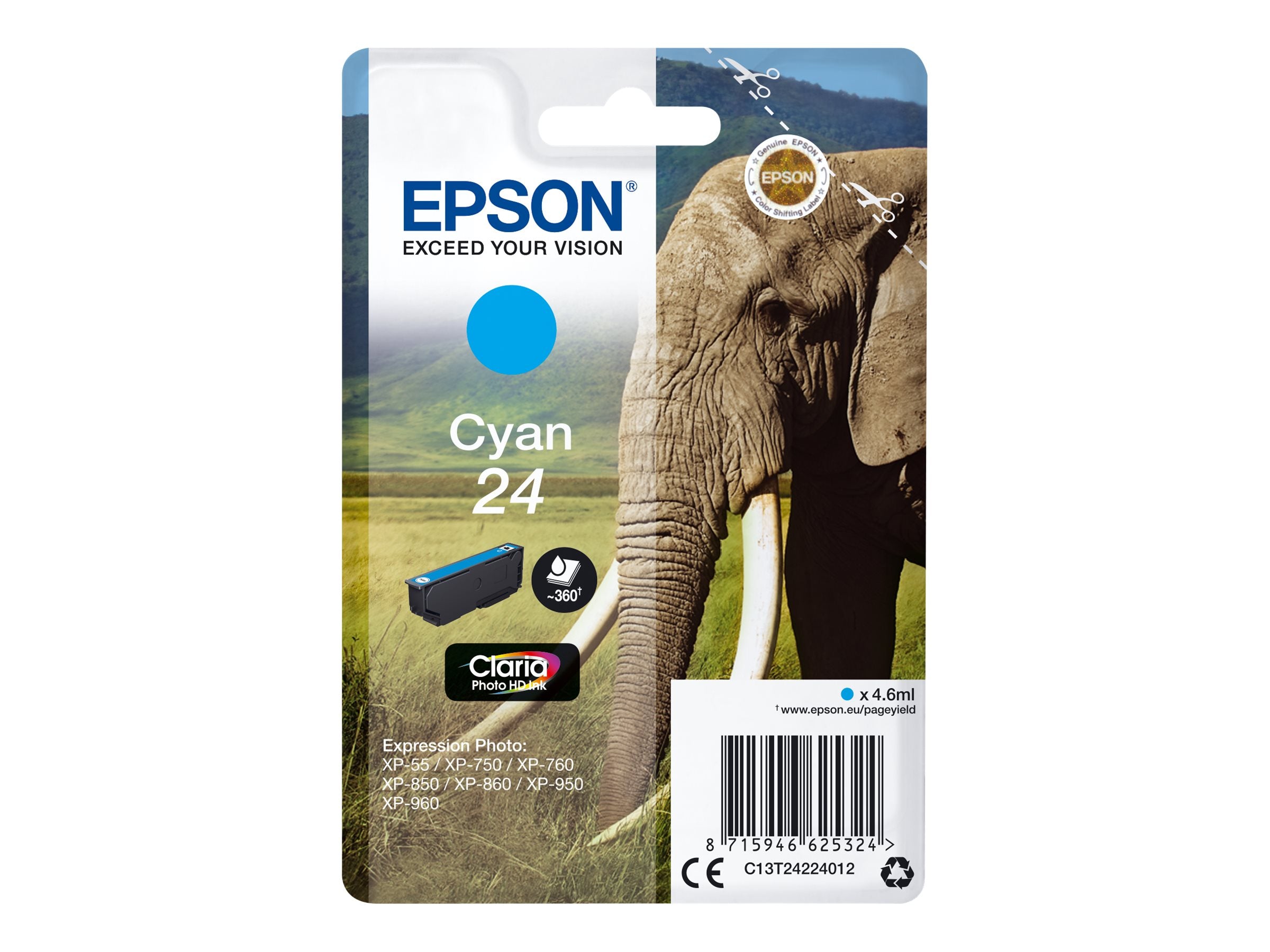 EPSON 1LB 24 Tintenpatrone Cyan Vorderansicht