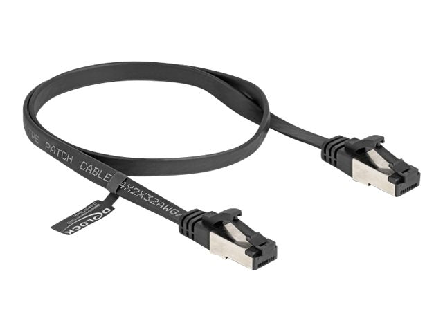 DELOCK RJ45 Flachband Patchkabel Stecker zu Stecker Cat.8.1 flexibel 0,5m schwarz - Vorderansicht